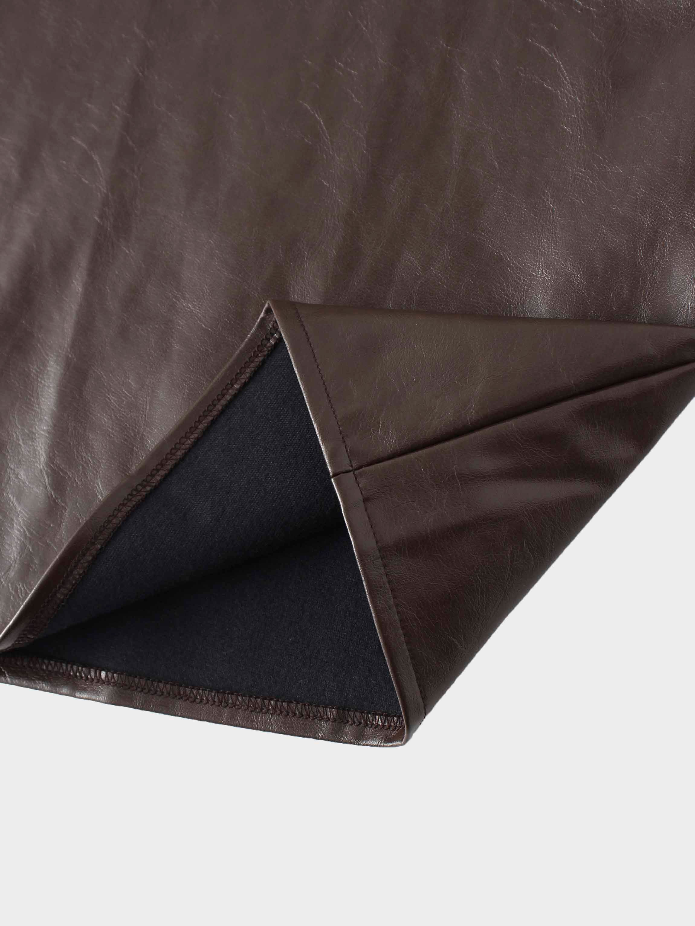 Coated Faux Leather A-Line Skirt-Brown
