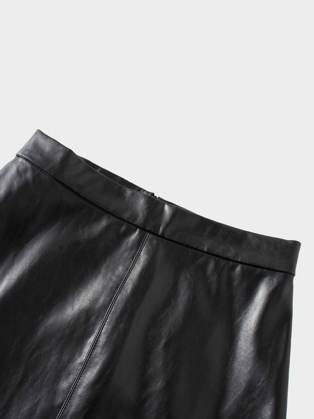 Coated Faux Leather A-Line Skirt-Black
