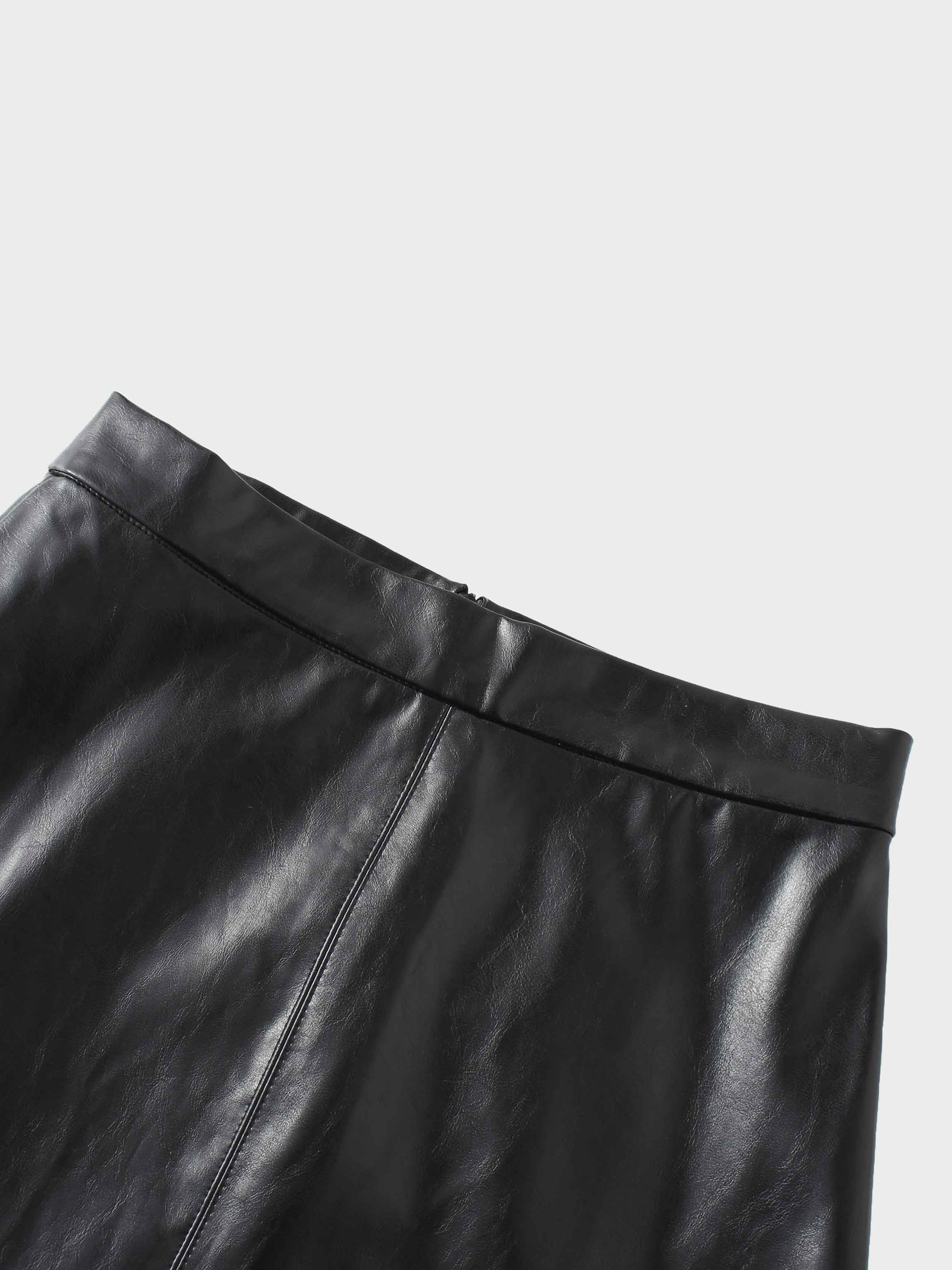 Coated Faux Leather A-Line Skirt-Black