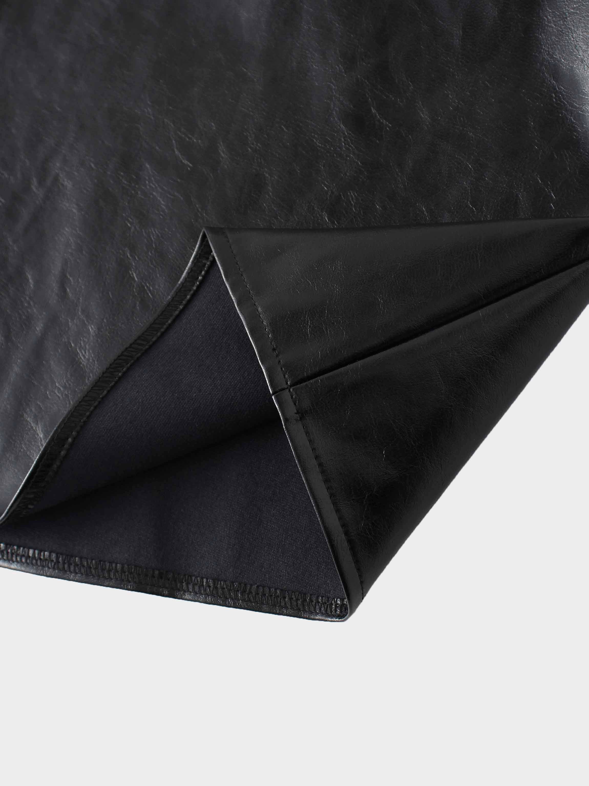 Coated Faux Leather A-Line Skirt-Black