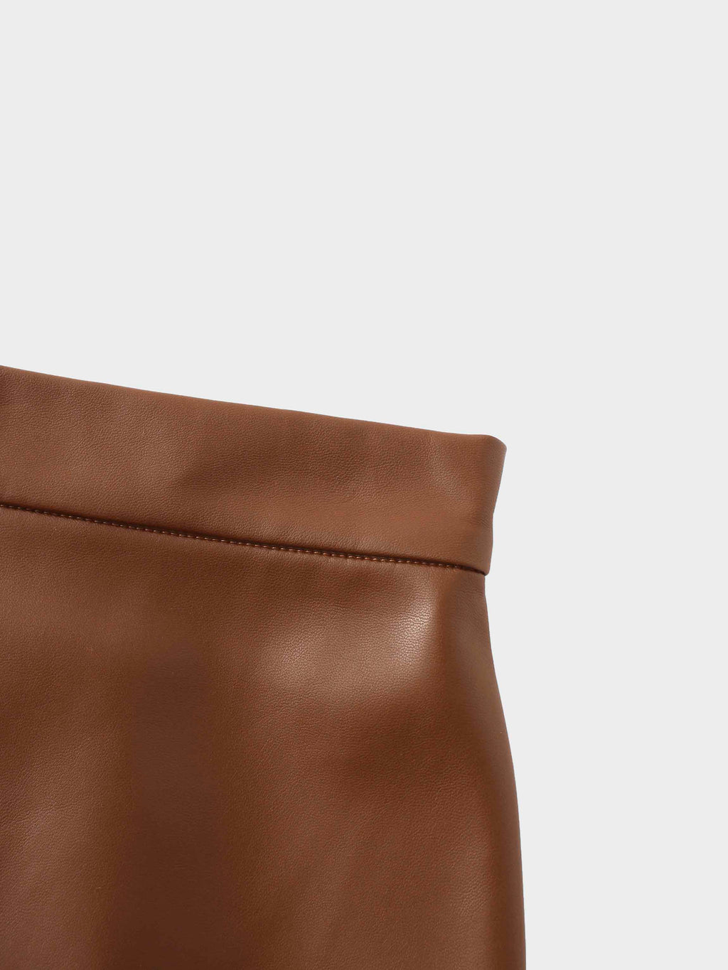 Short A-Line Seamed Faux Leather Skirt-Brown