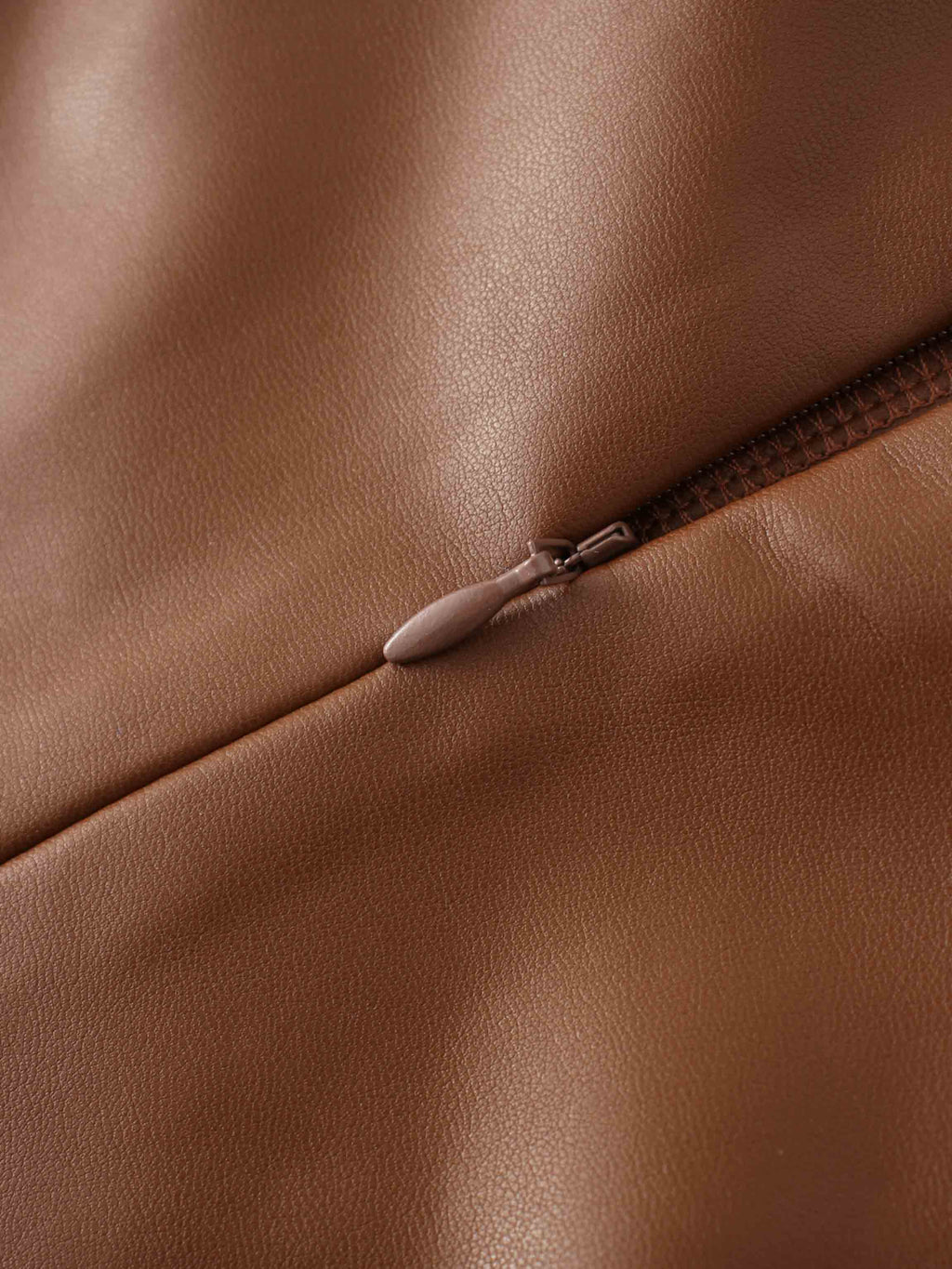 Short A-Line Seamed Faux Leather Skirt-Brown