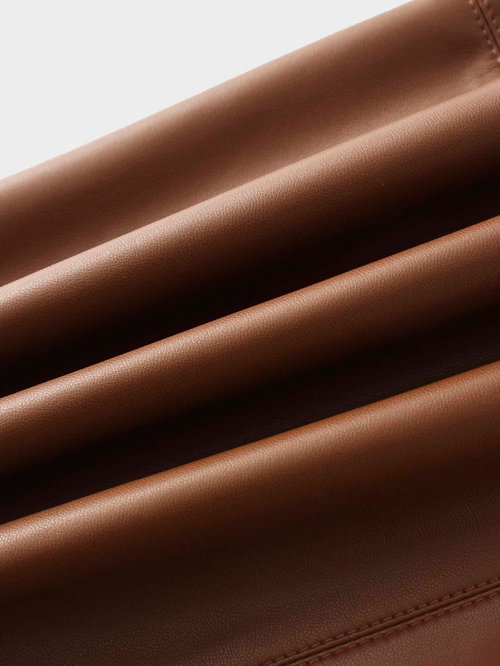 Short A-Line Seamed Faux Leather Skirt-Brown