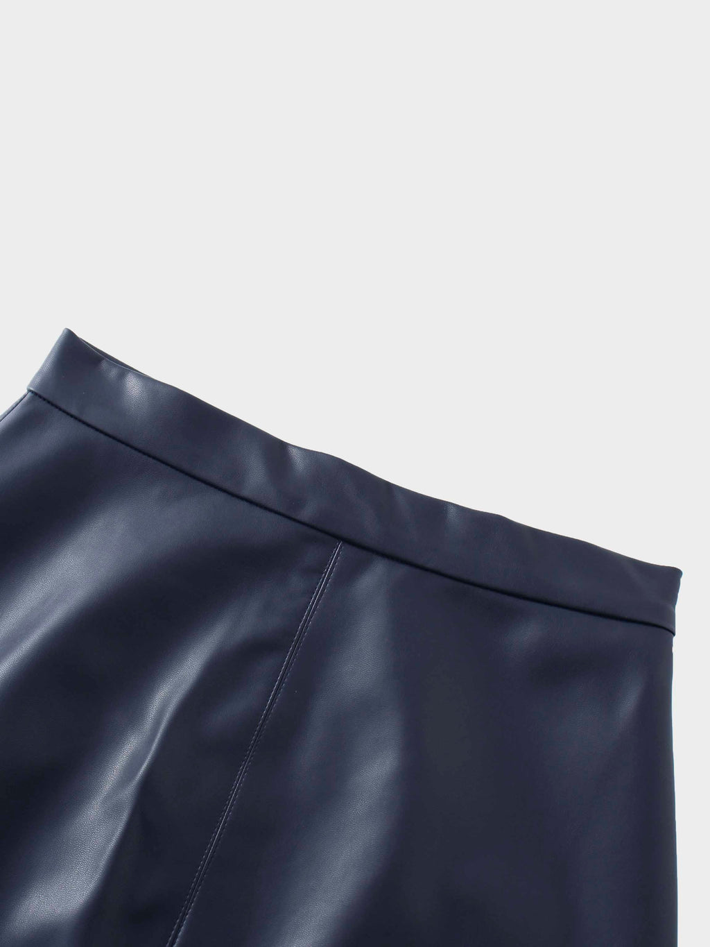 Short A-Line Seamed Faux Leather Skirt-Navy
