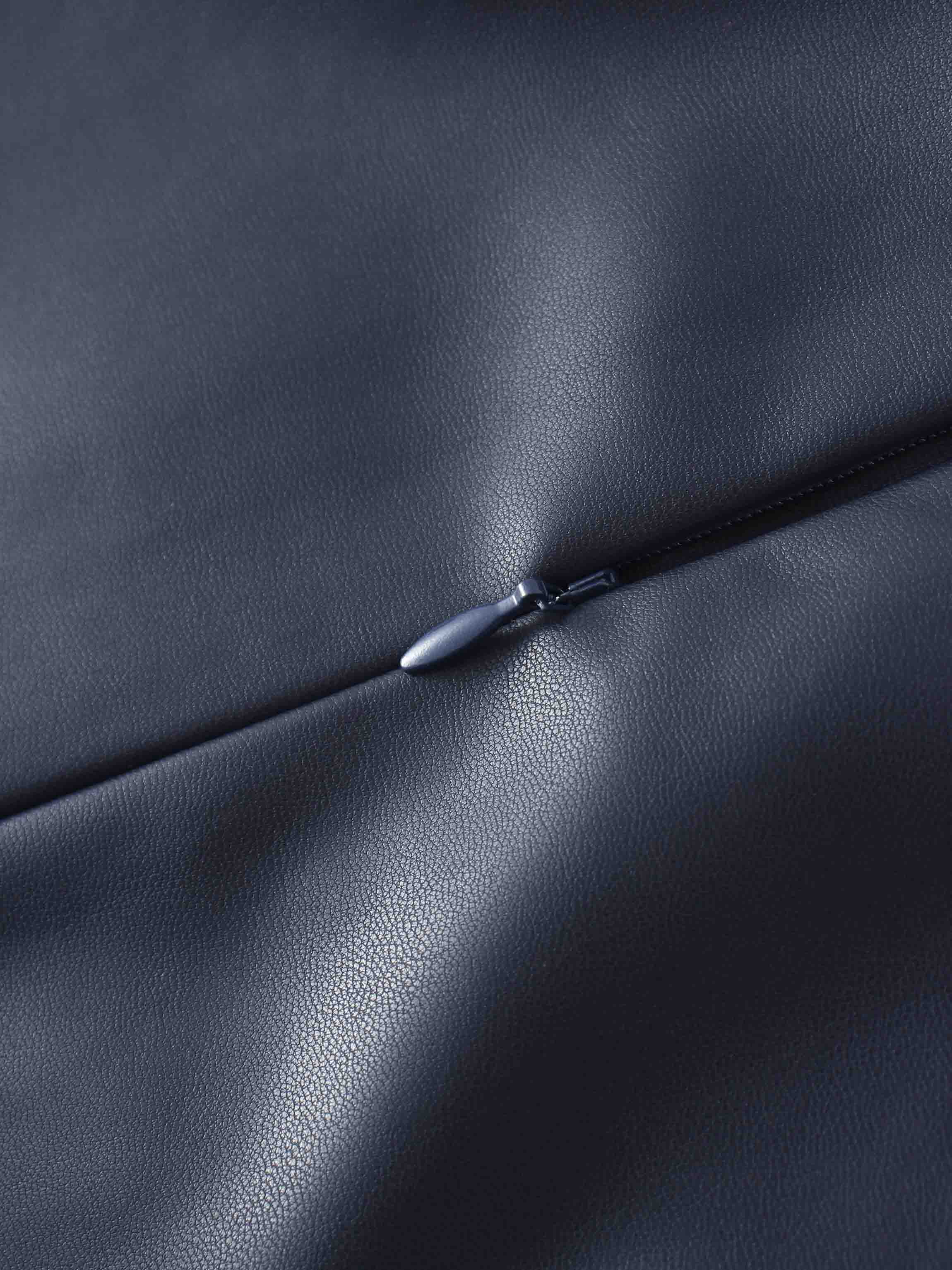 Short A-Line Seamed Faux Leather Skirt-Navy