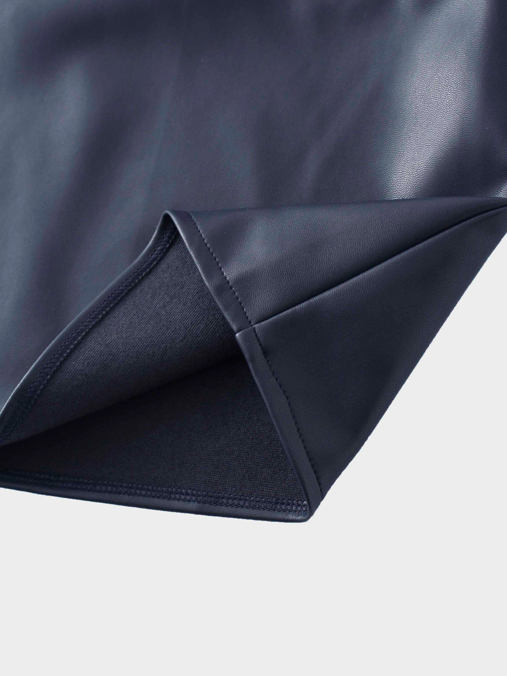 Short A-Line Seamed Faux Leather Skirt-Navy
