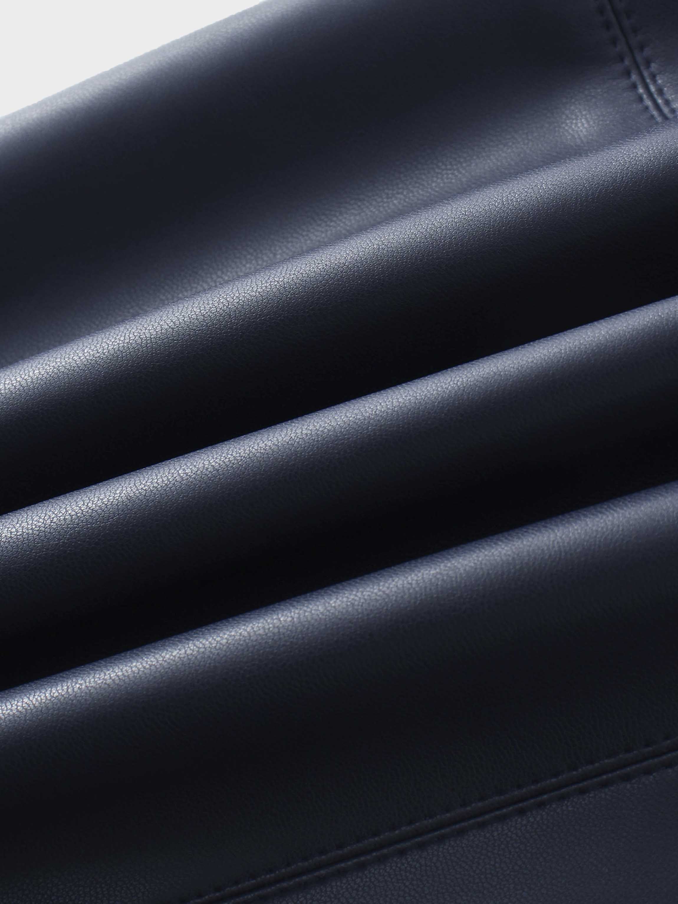 Short A-Line Seamed Faux Leather Skirt-Navy