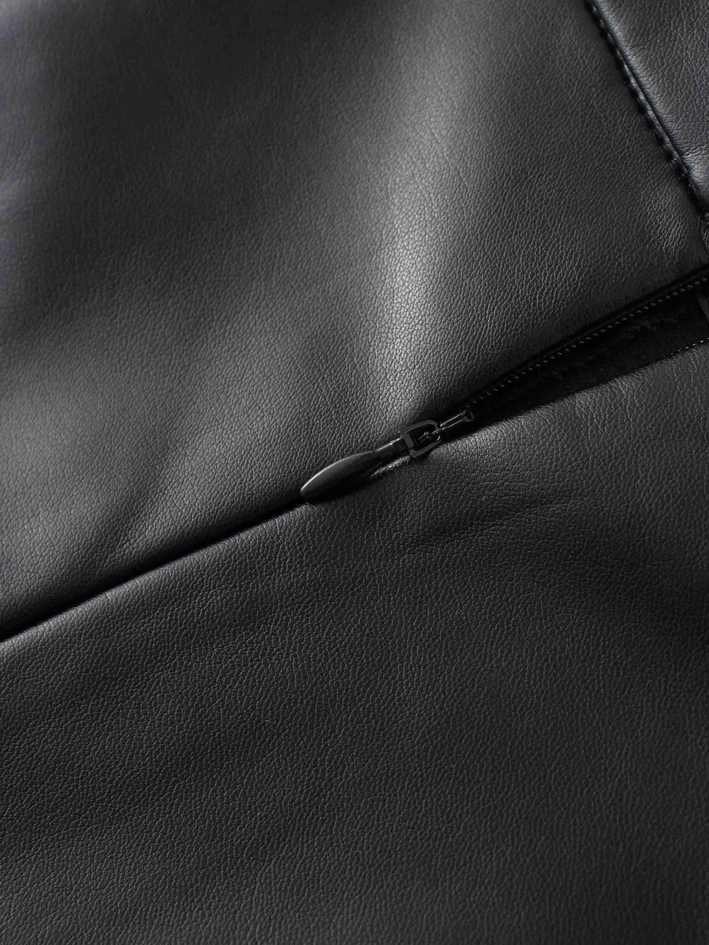 Short A-Line Seamed Faux Leather Skirt-Black