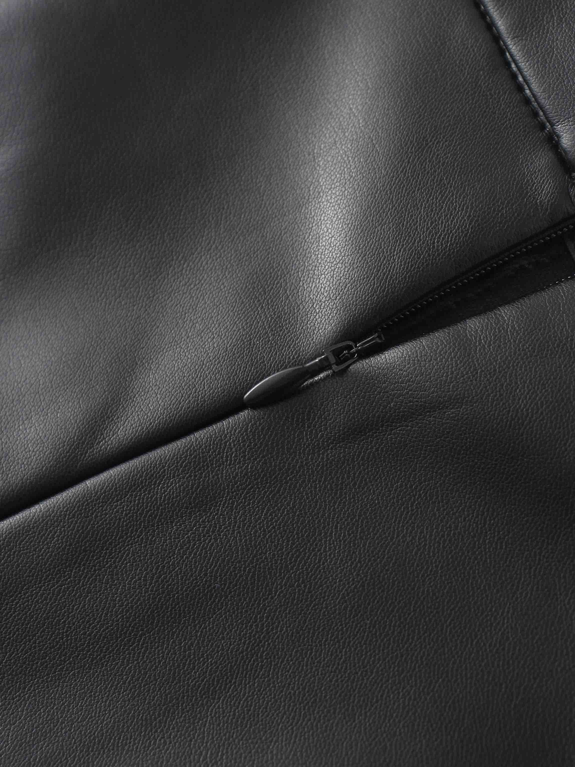 Short A-Line Seamed Faux Leather Skirt-Black