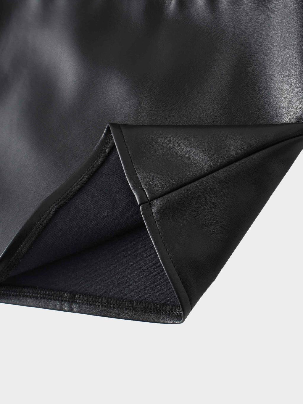 Short A-Line Seamed Faux Leather Skirt-Black
