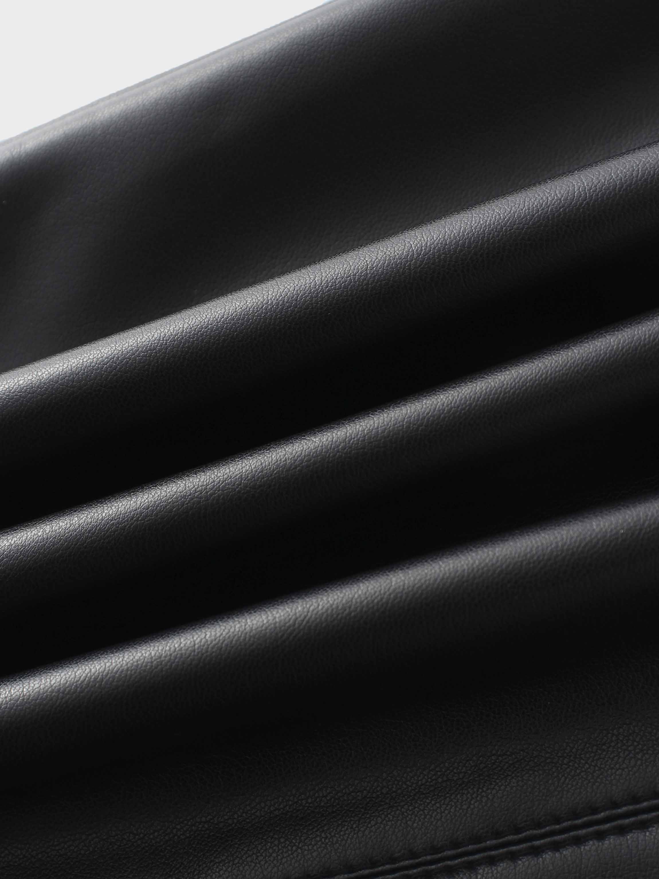 Short A-Line Seamed Faux Leather Skirt-Black