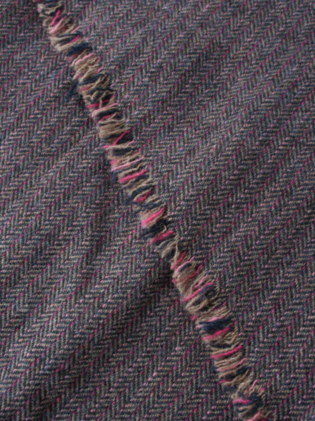 Tweed Herringbone Fringe Skirt 35"-Pink/Purple