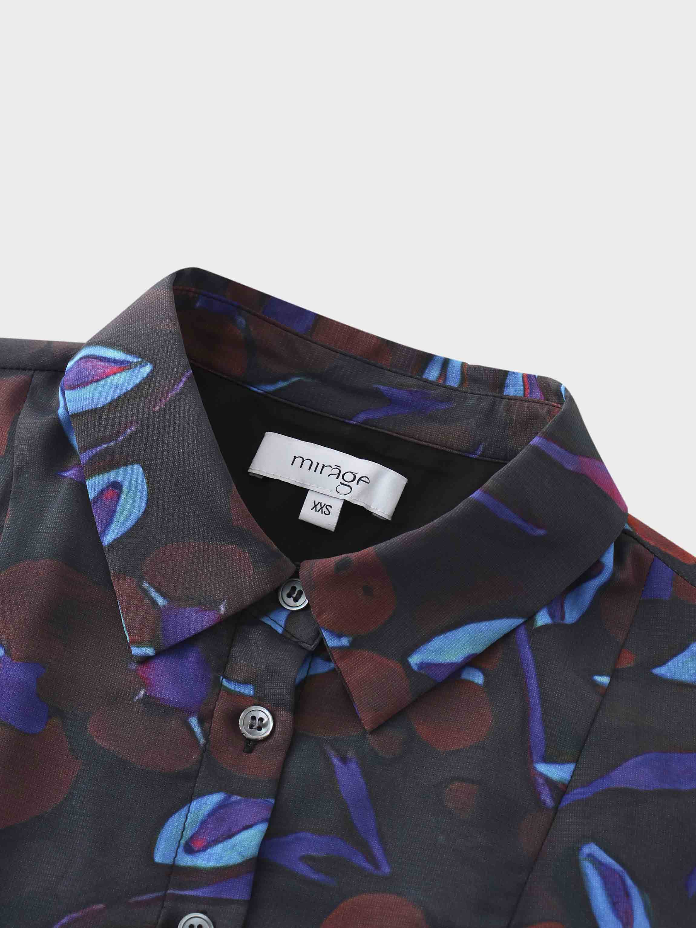 Collared A-Line Shirtdress-Brown Floral