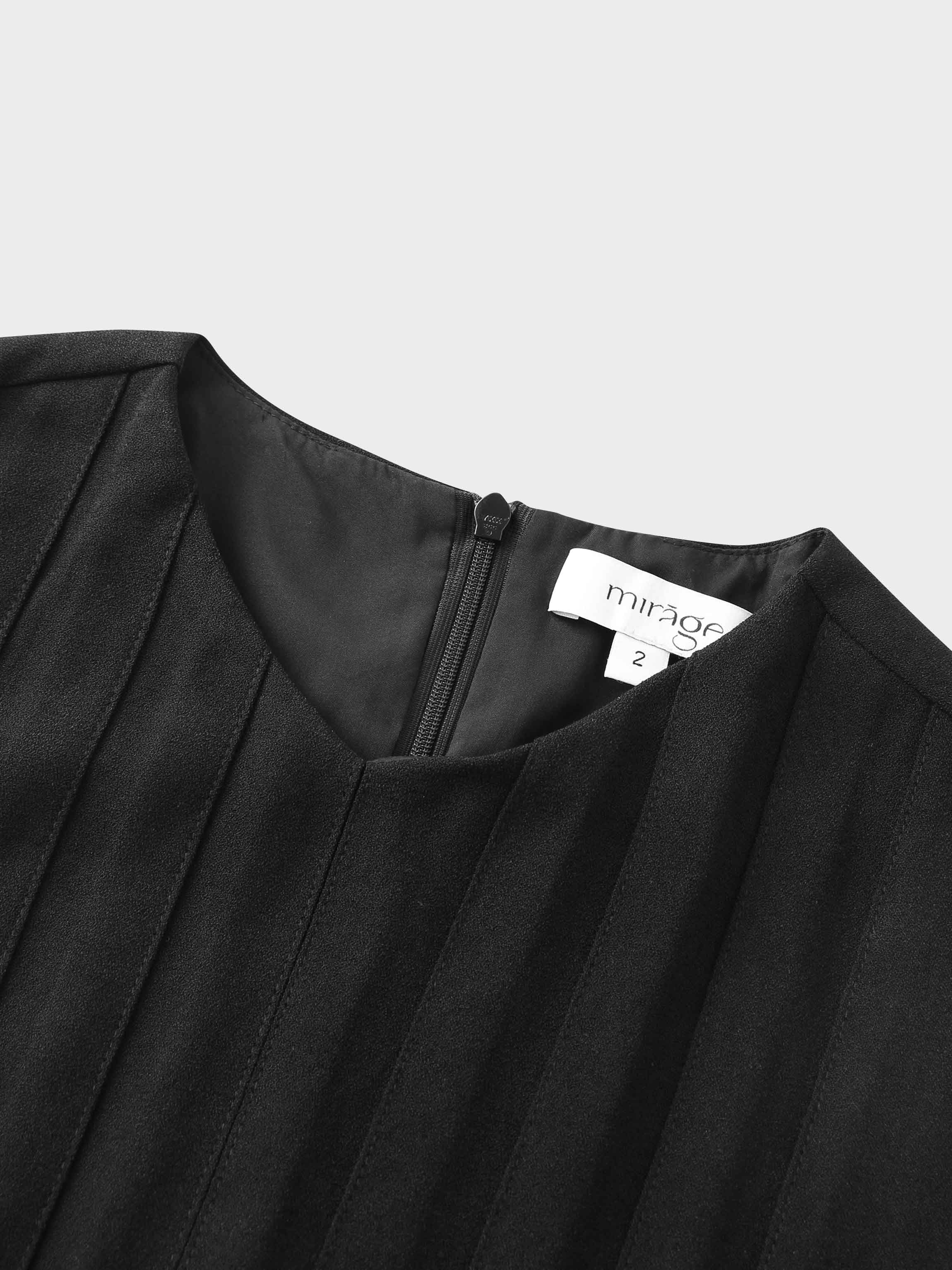 Stitched Down Pleated Jumper-Black