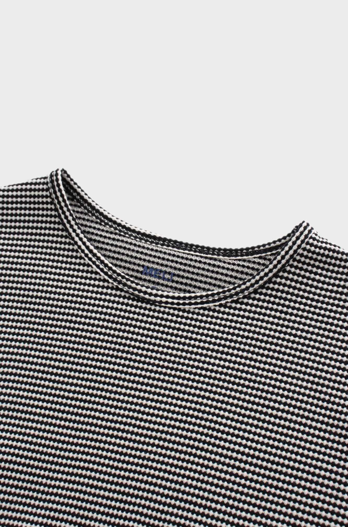 Waffle Striped Crew Tee-Black/White