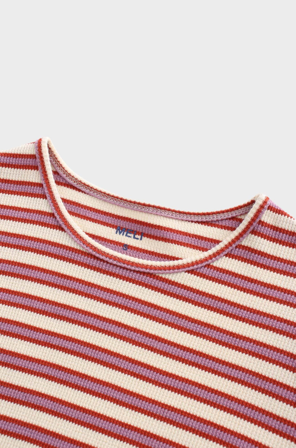 Waffle Striped Crew Tee-Cream/Berry/Lilac