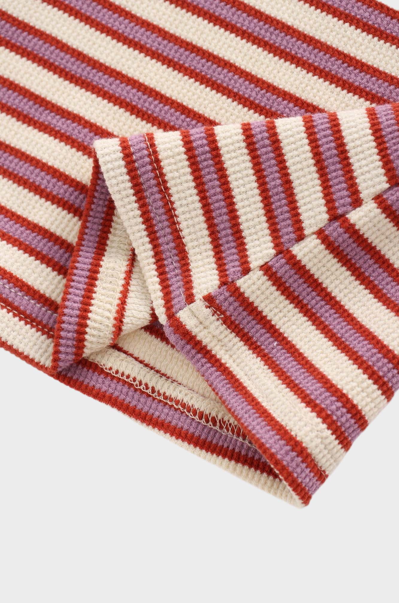 Waffle Striped Crew Tee-Cream/Berry/Lilac