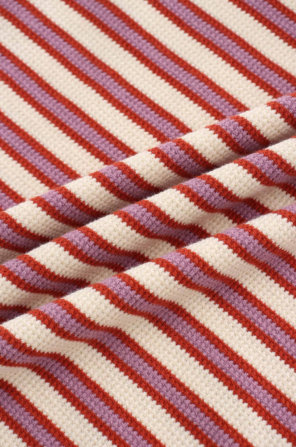 Waffle Striped Crew Tee-Cream/Berry/Lilac