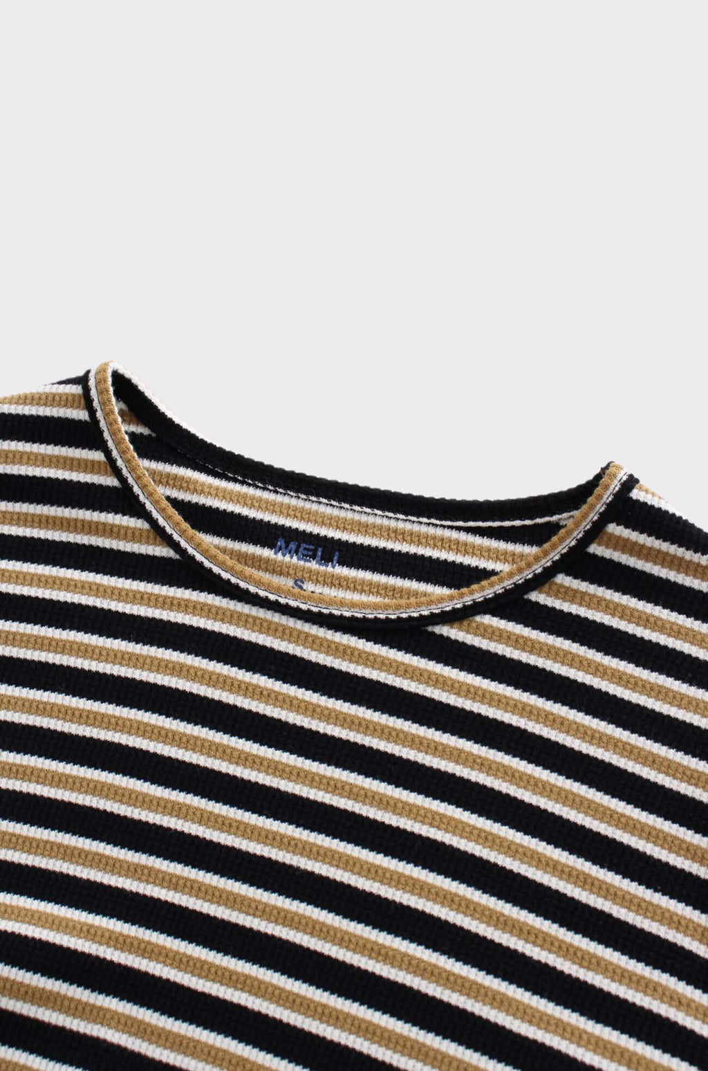 Waffle Striped Crew Tee-Black/White/Gold