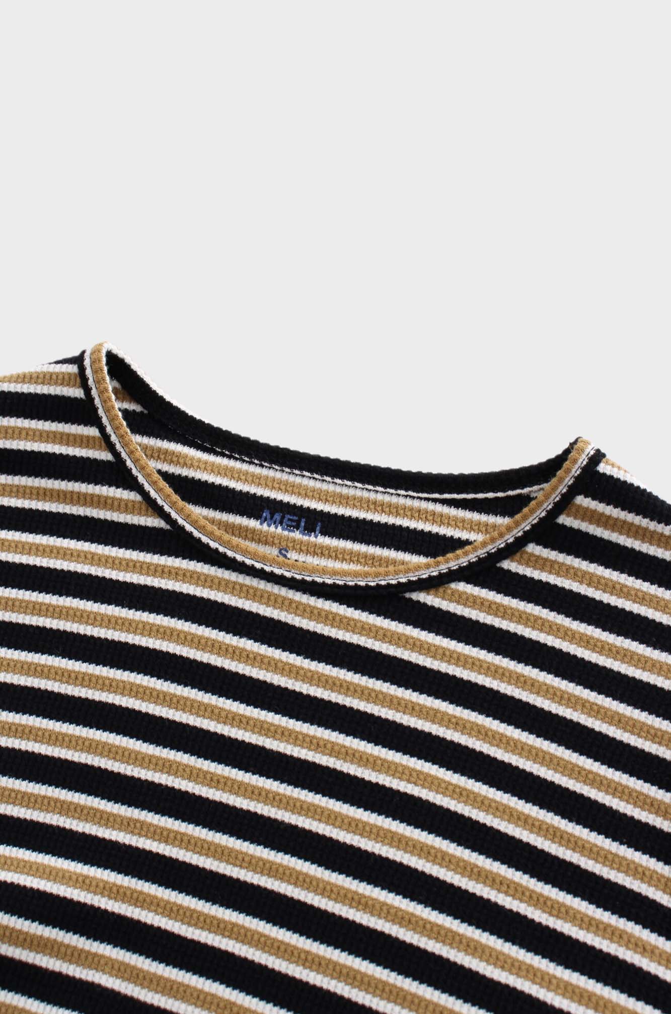 Waffle Striped Crew Tee-Black/White/Gold