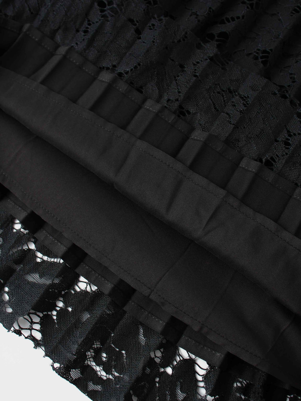 Lace Bottom Pleated Skirt-Black