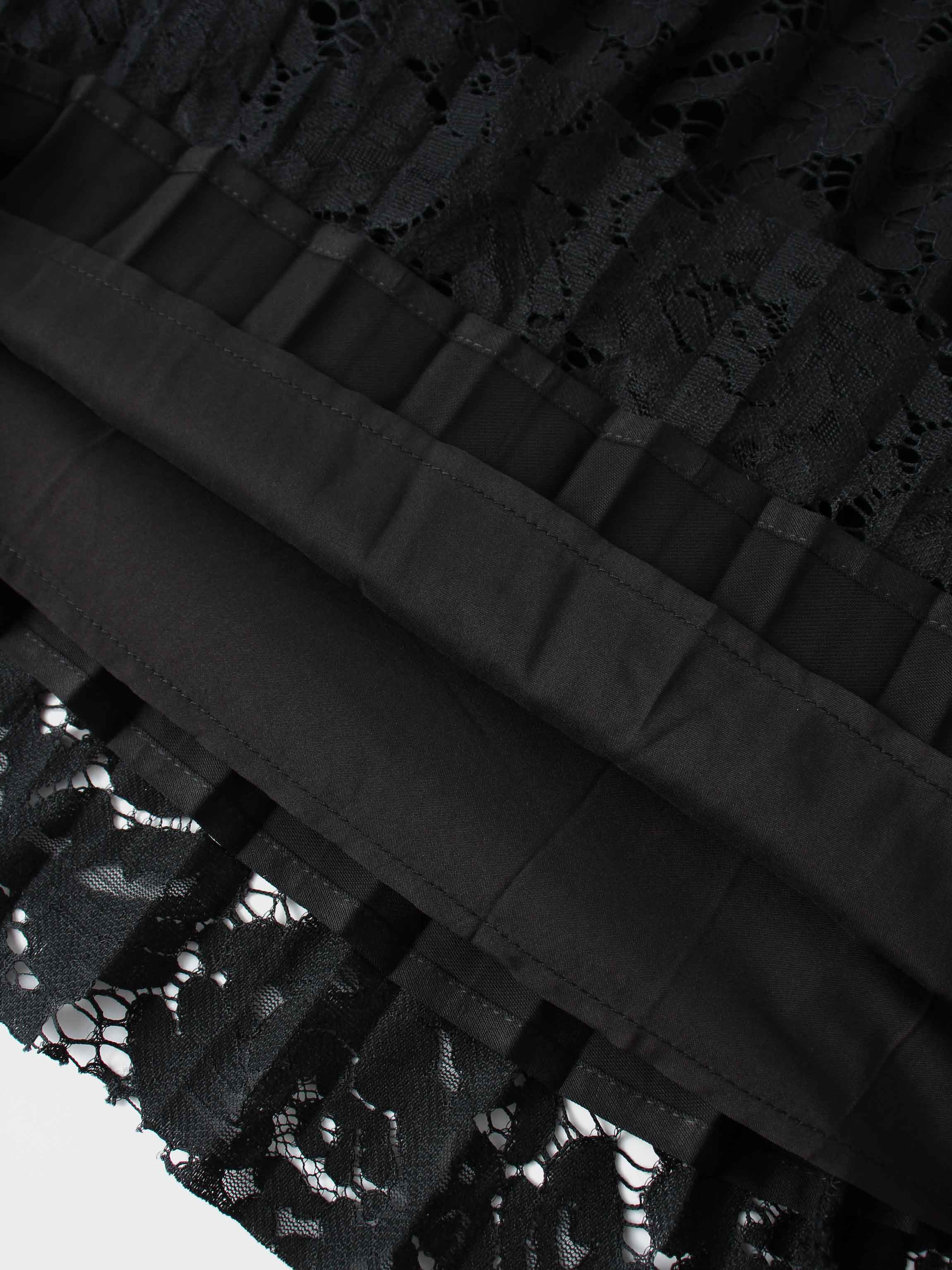 Lace Bottom Pleated Skirt-Black