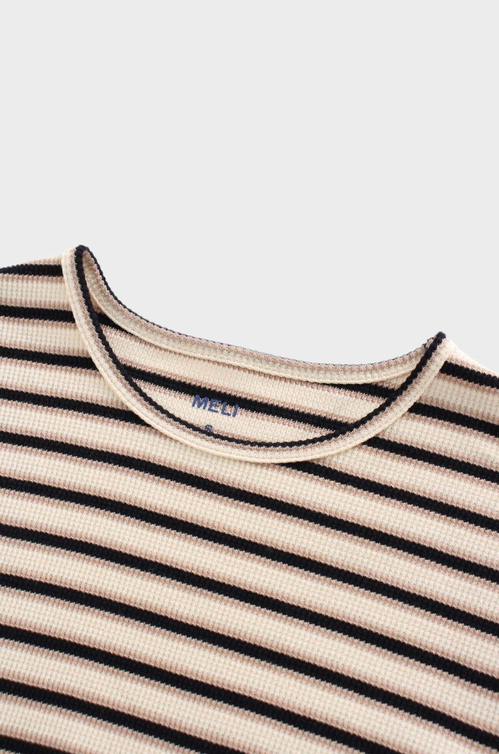 Waffle Striped Crew Tee-Tan/Black/Cream