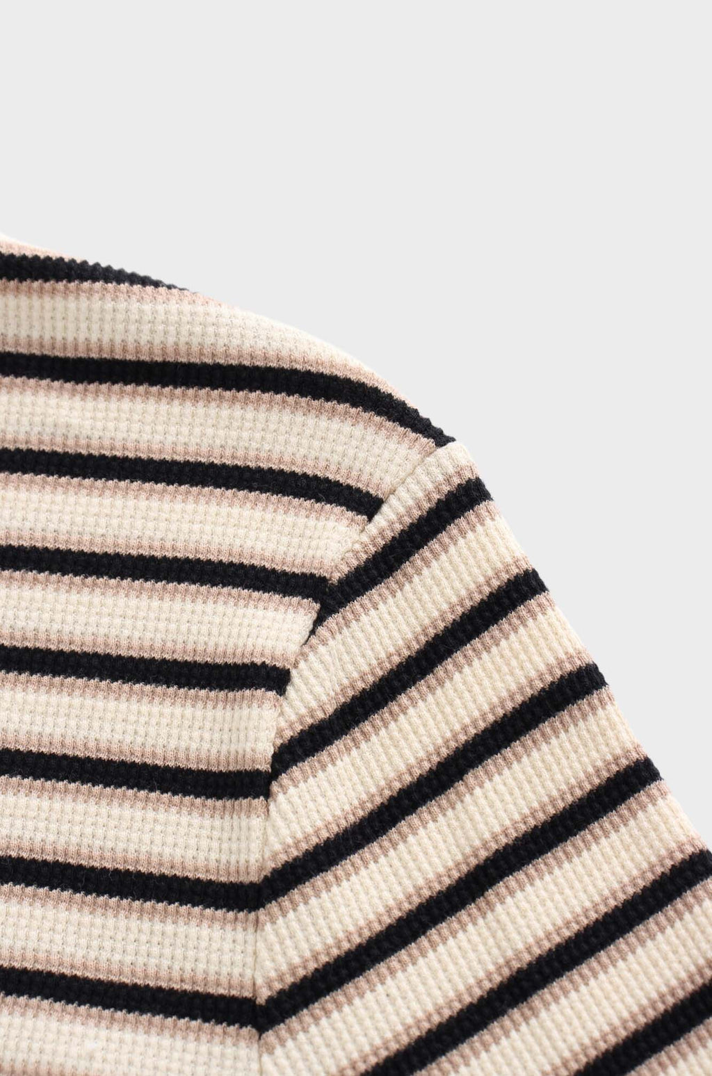 Waffle Striped Crew Tee-Tan/Black/Cream
