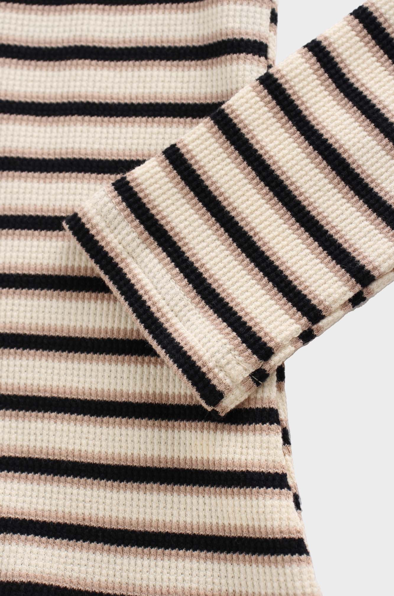 Waffle Striped Crew Tee-Tan/Black/Cream