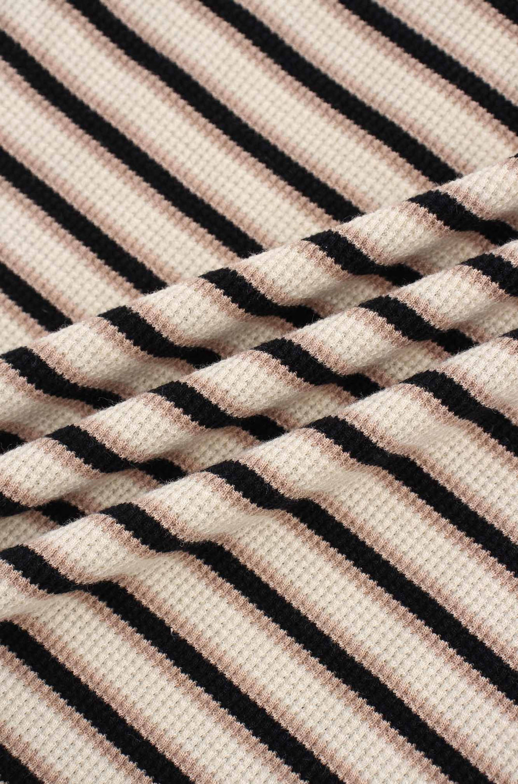 Waffle Striped Crew Tee-Tan/Black/Cream