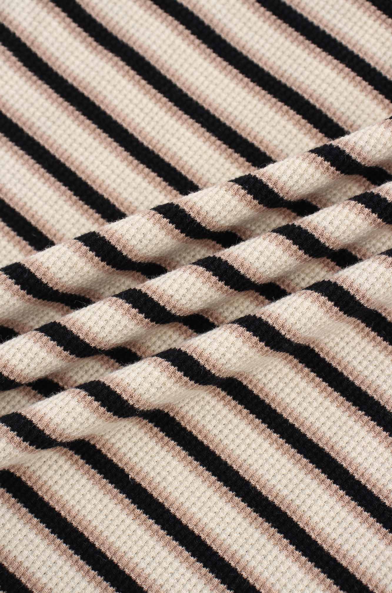 Waffle Striped Crew Tee-Tan/Black/Cream