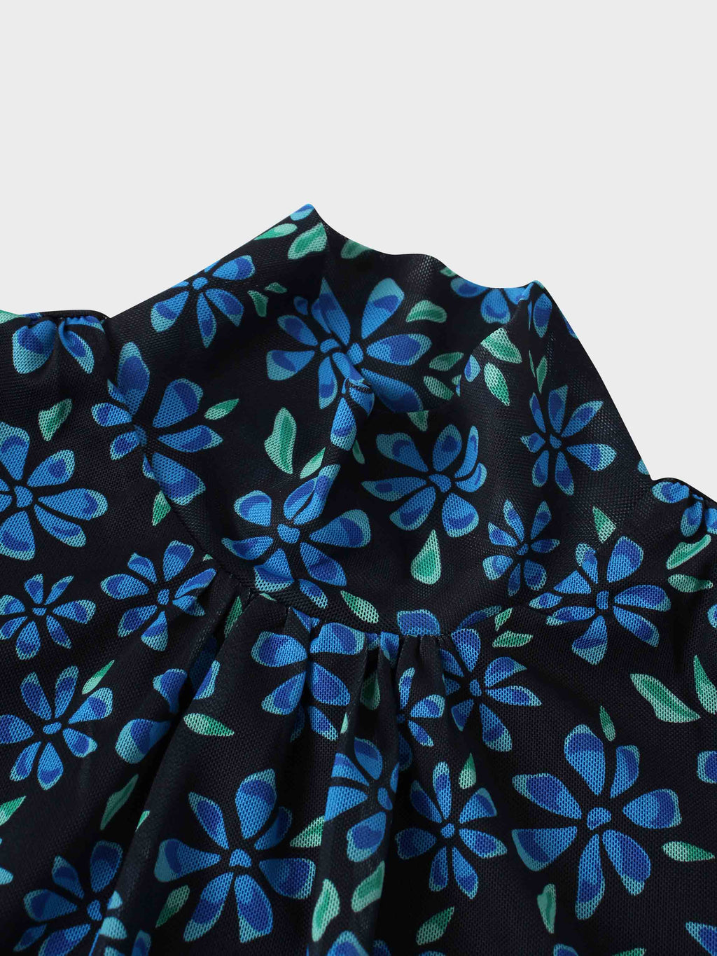 Mesh Mock Neck Top-Blue Floral