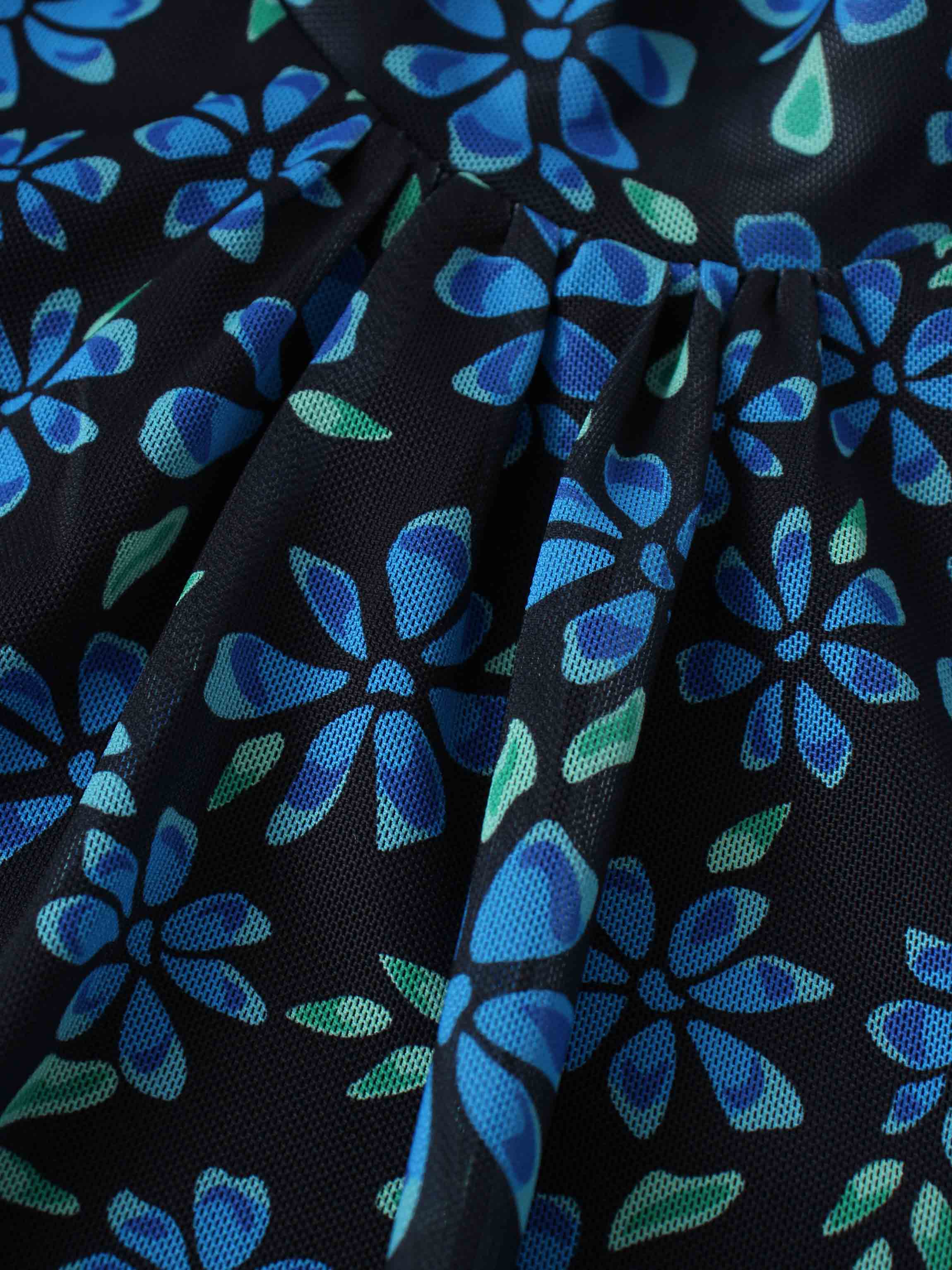 Mesh Mock Neck Top-Blue Floral