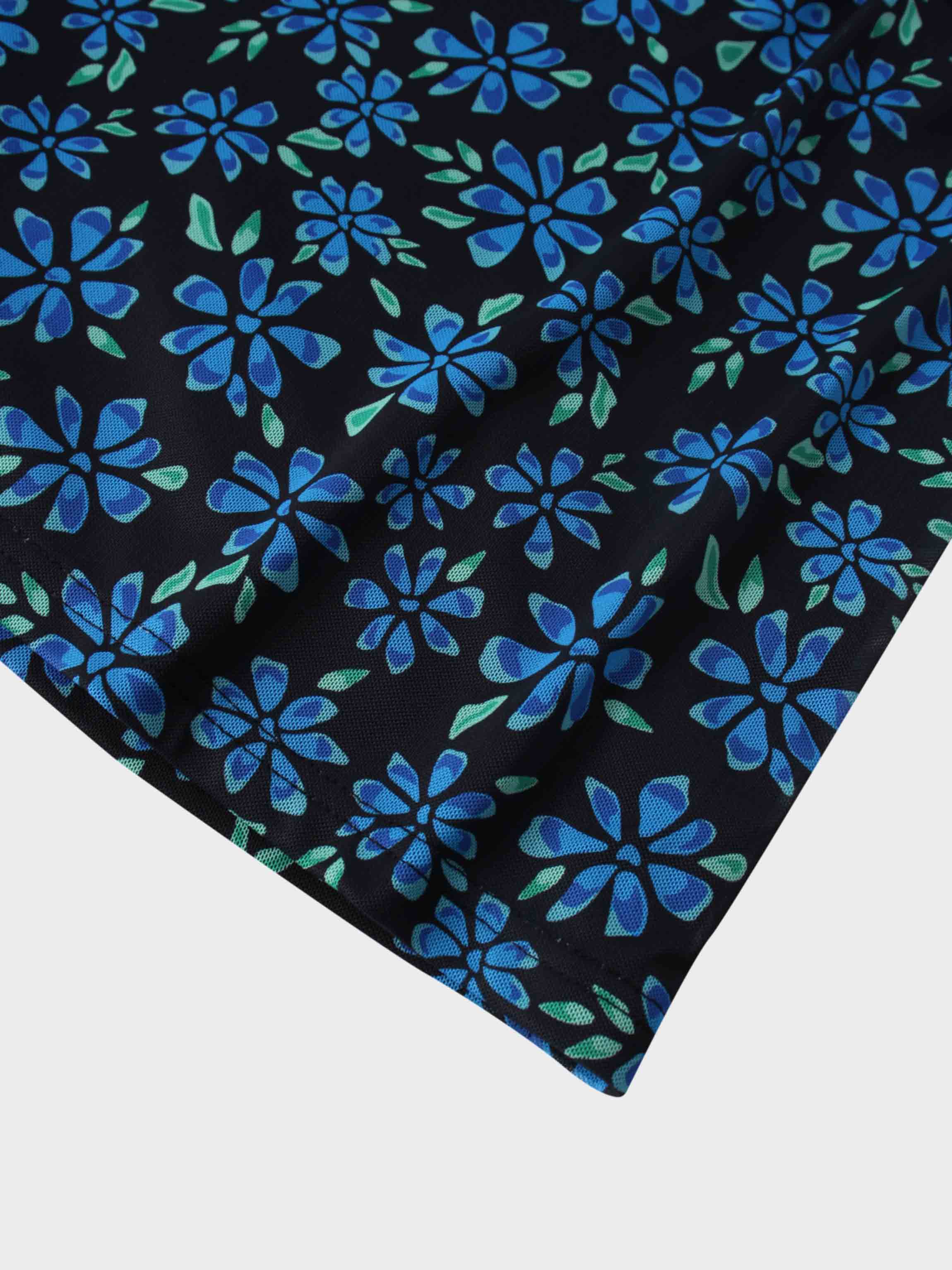 Mesh Mock Neck Top-Blue Floral