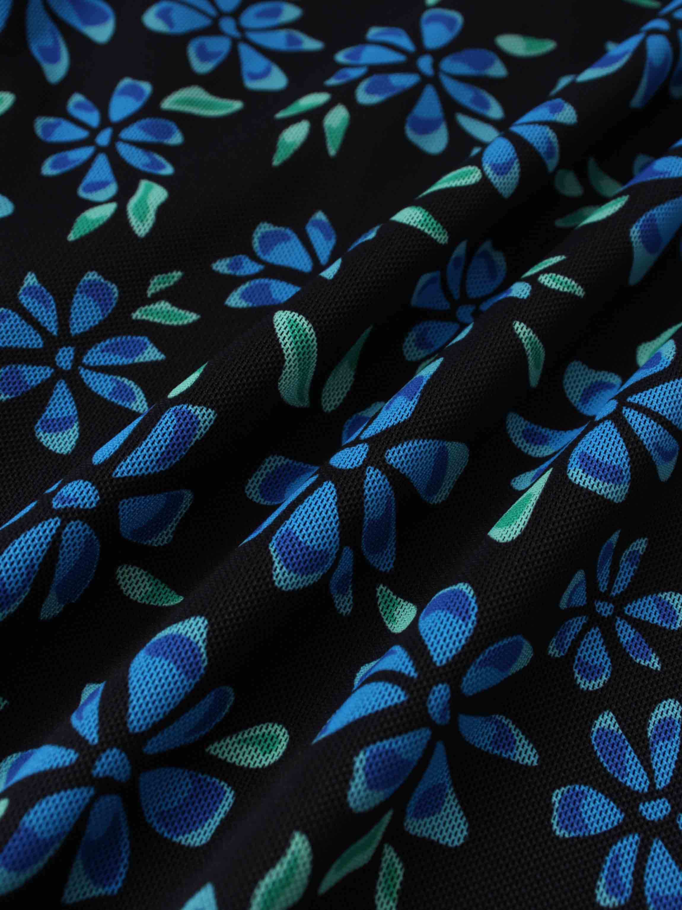 Mesh Mock Neck Top-Blue Floral