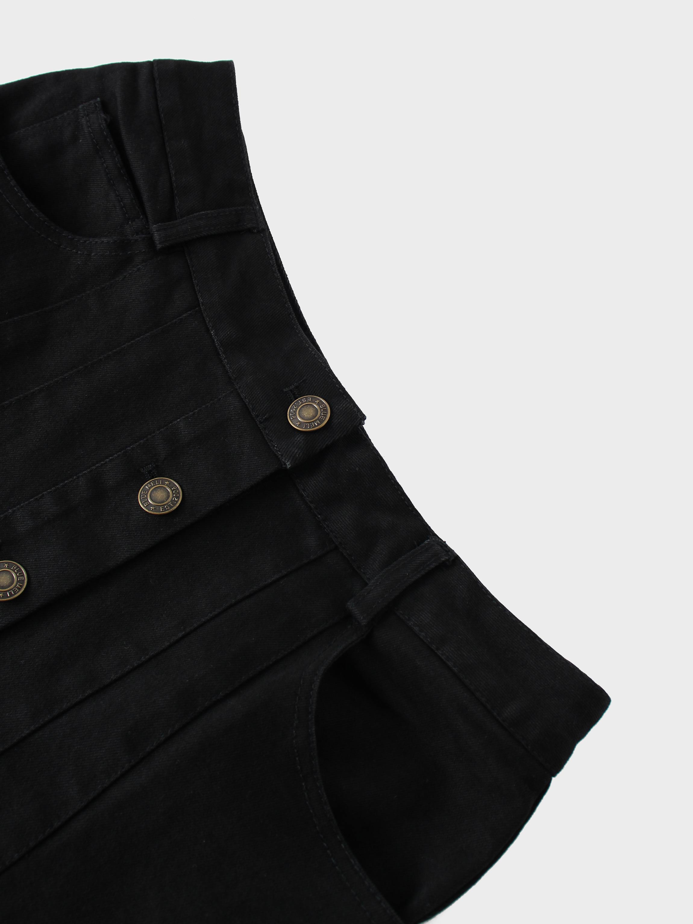 Drop Waist Denim Skirt-Black