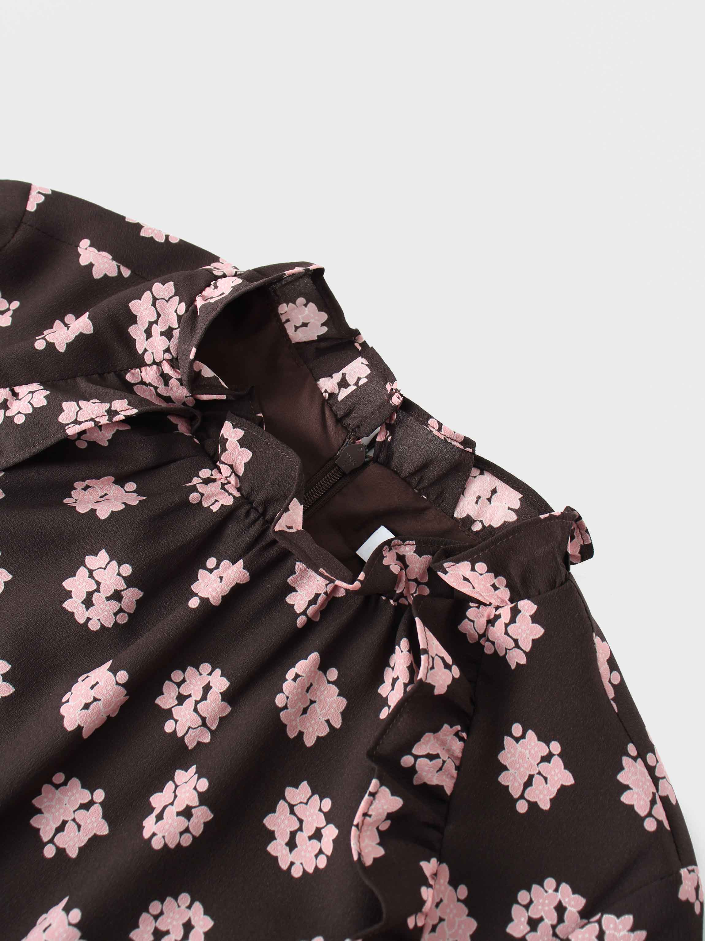 Layered Belted Dress-Brown and Pink