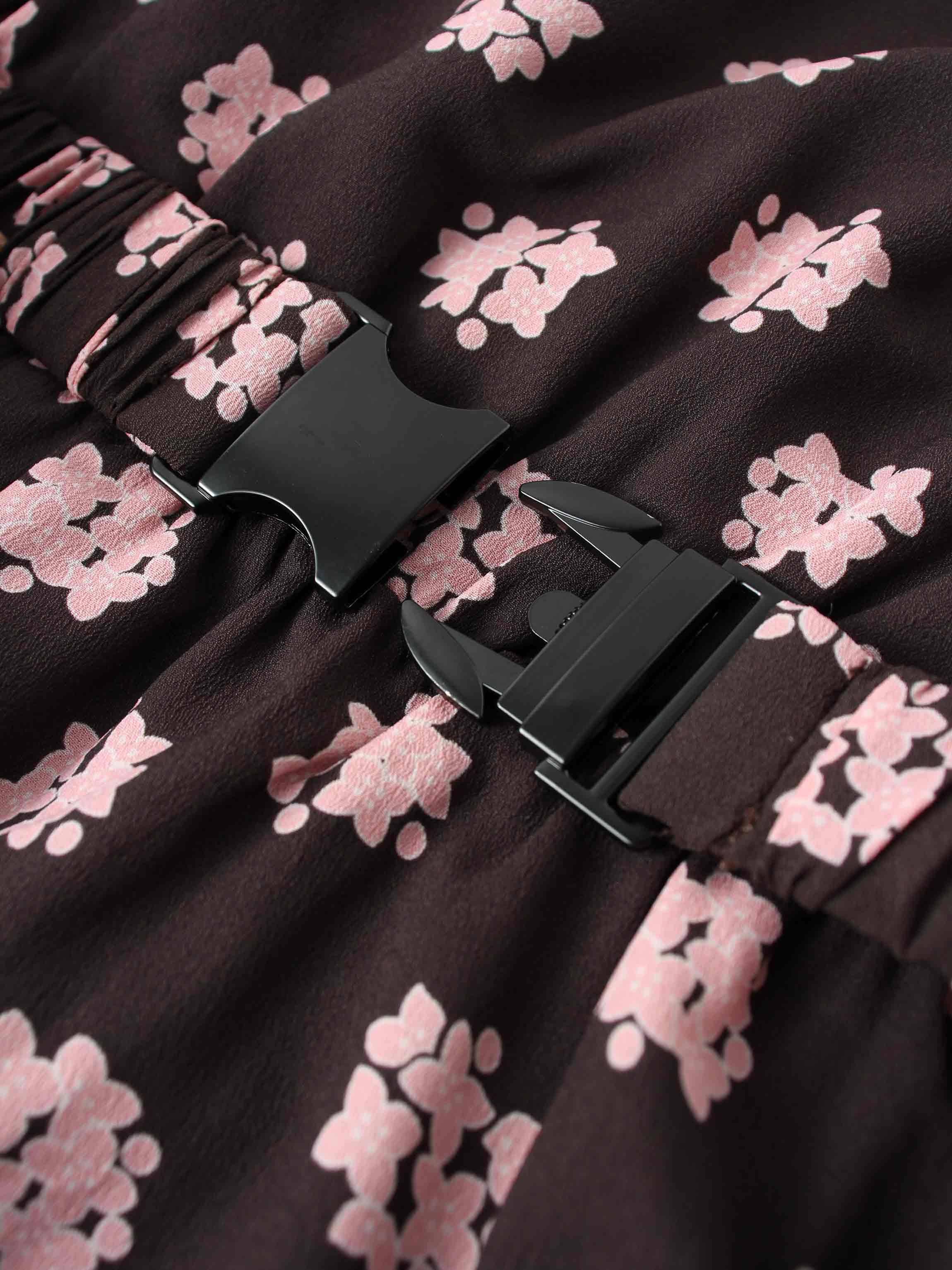 Layered Belted Dress-Brown and Pink