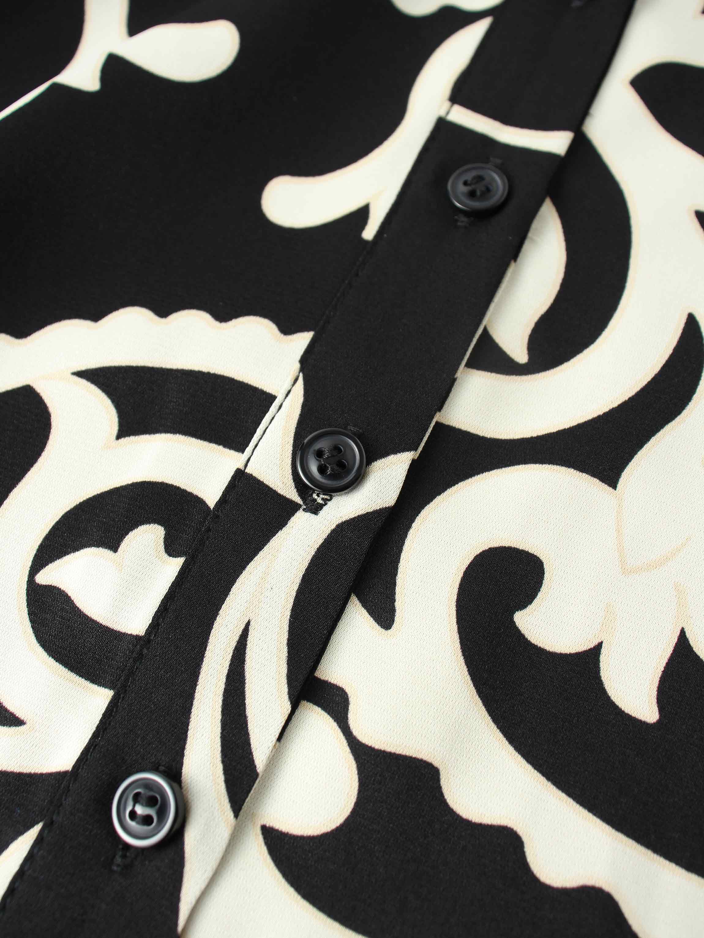 Long Button Down Shirtdress-Black/White Floral