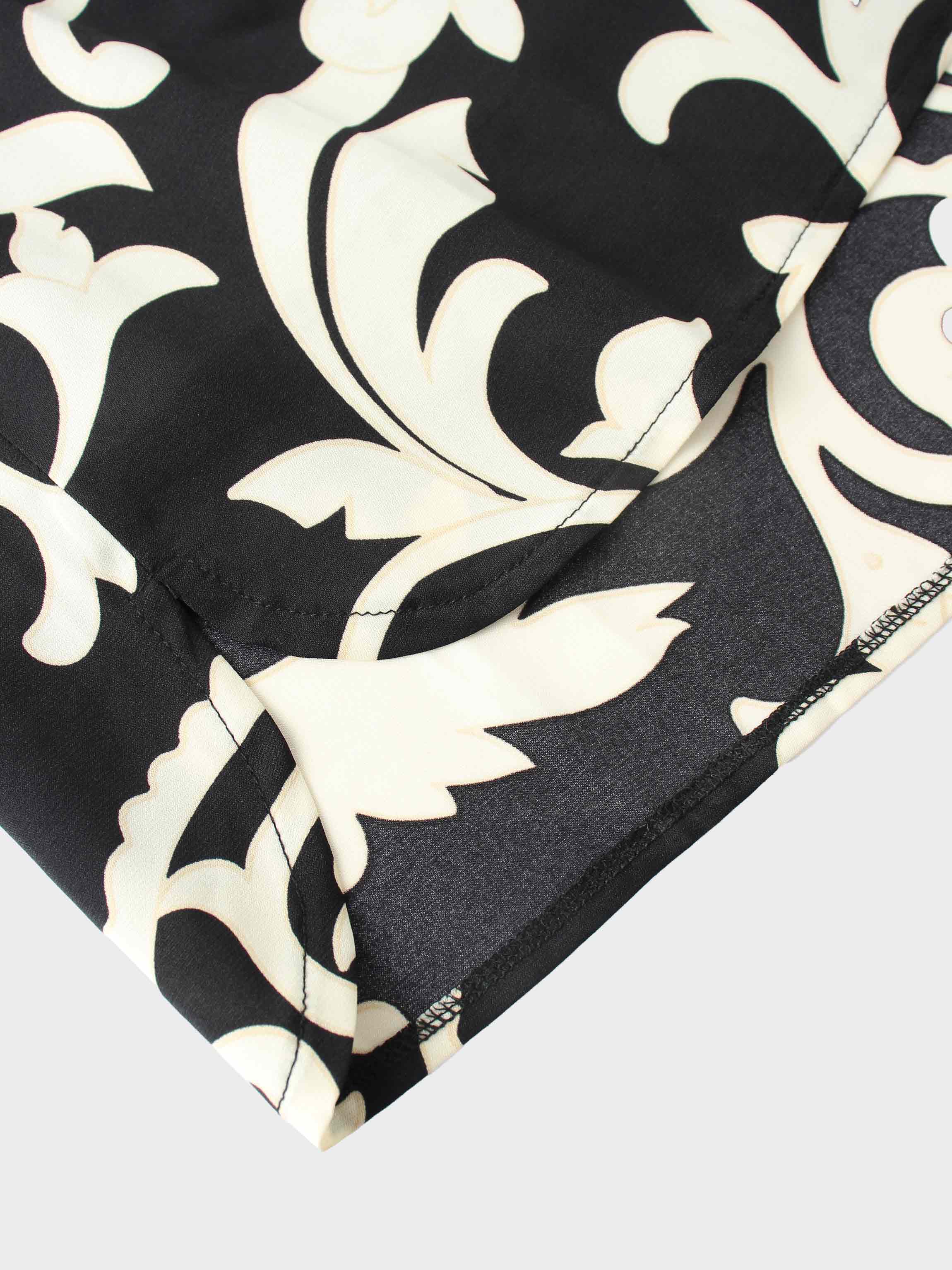 Long Button Down Shirtdress-Black/White Floral