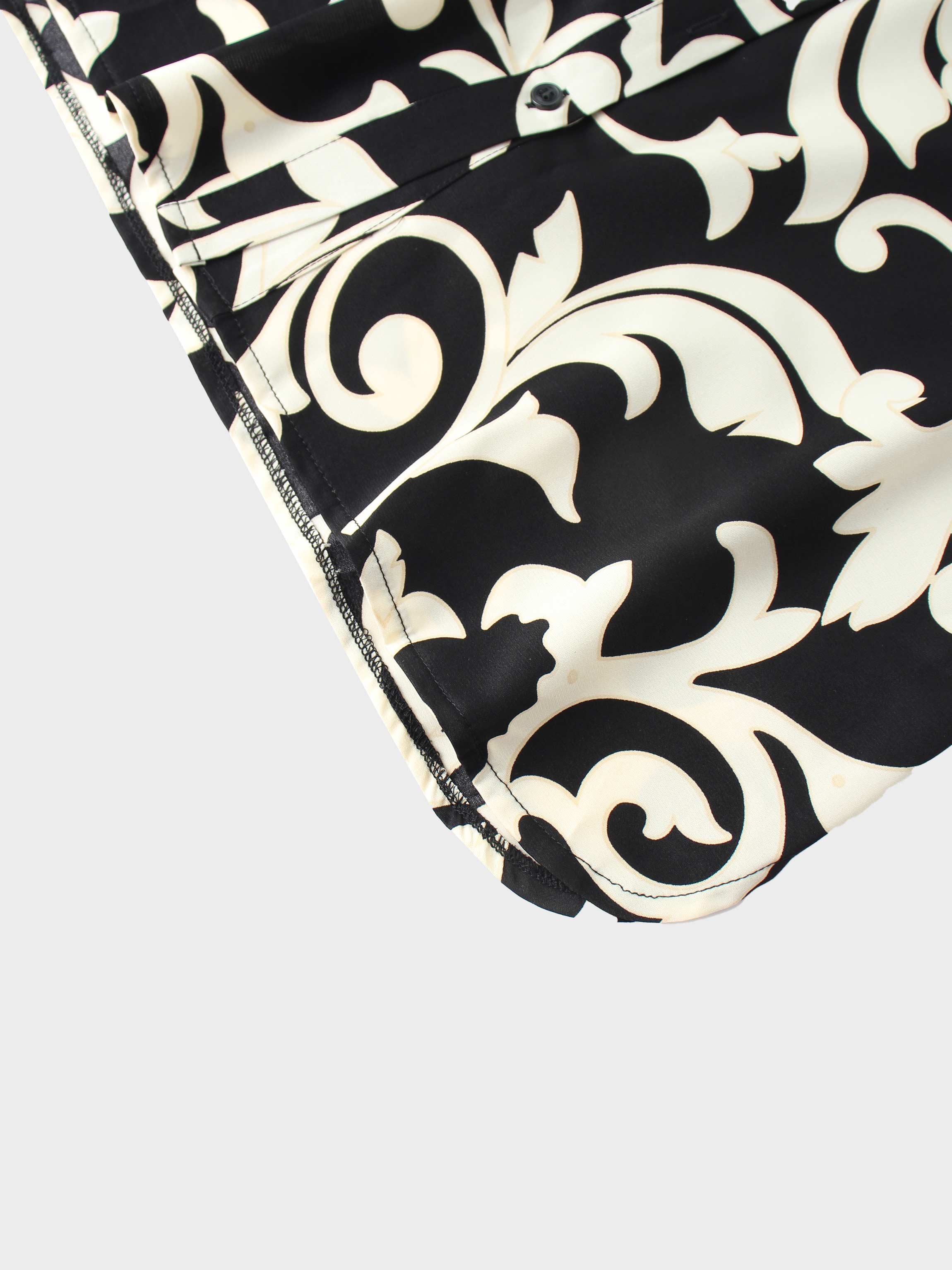 Long Button Down Shirtdress-Black/White Floral