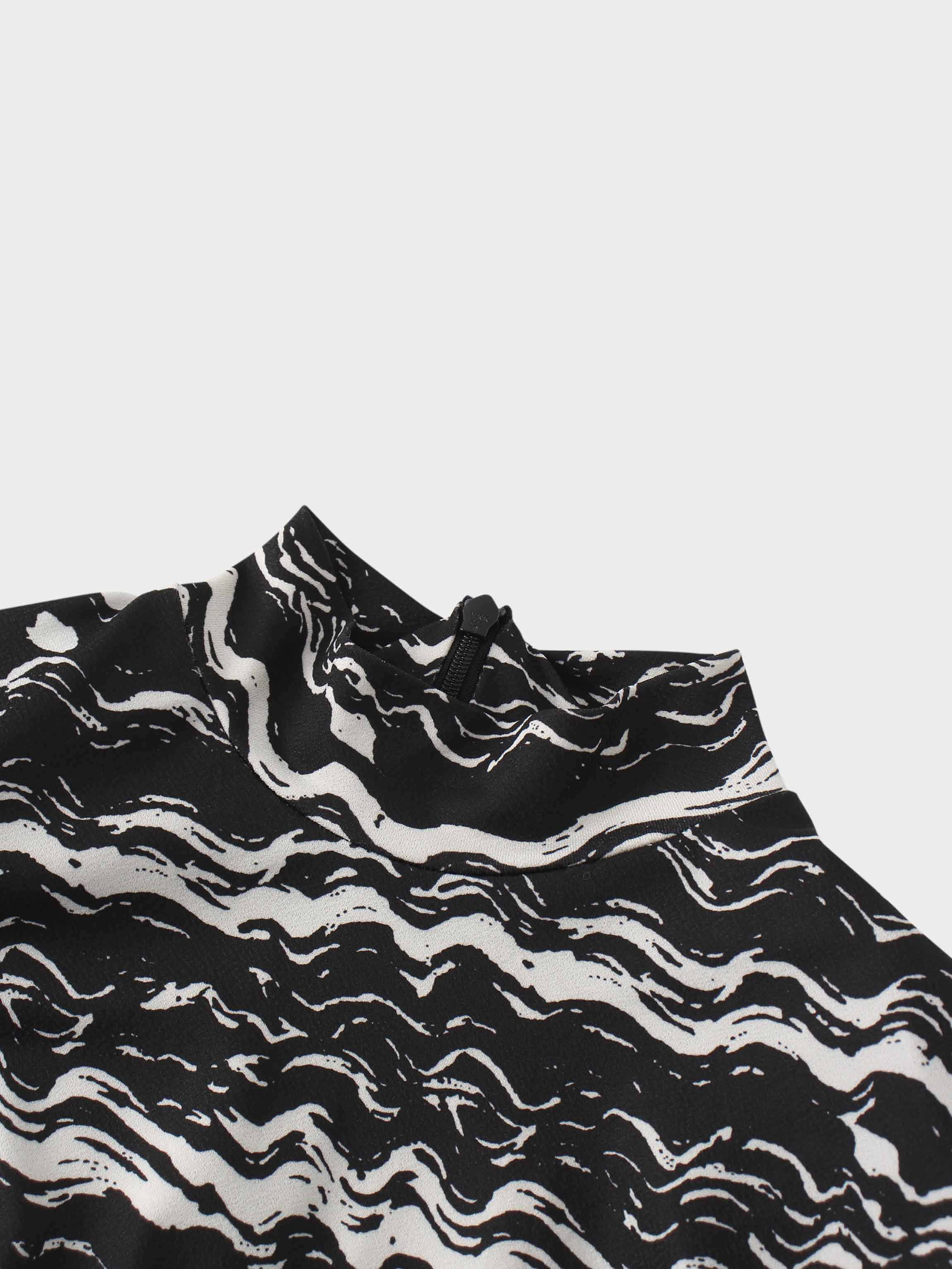 Pleat Bottom Stretch Maxi Dress-Black/White