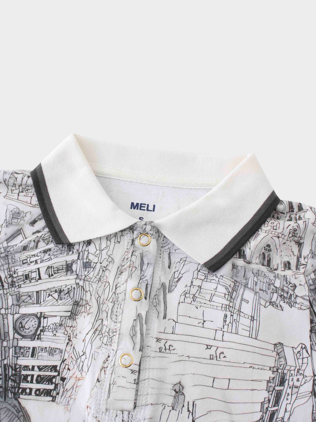 Printed Collar Snap Tee-Sketch