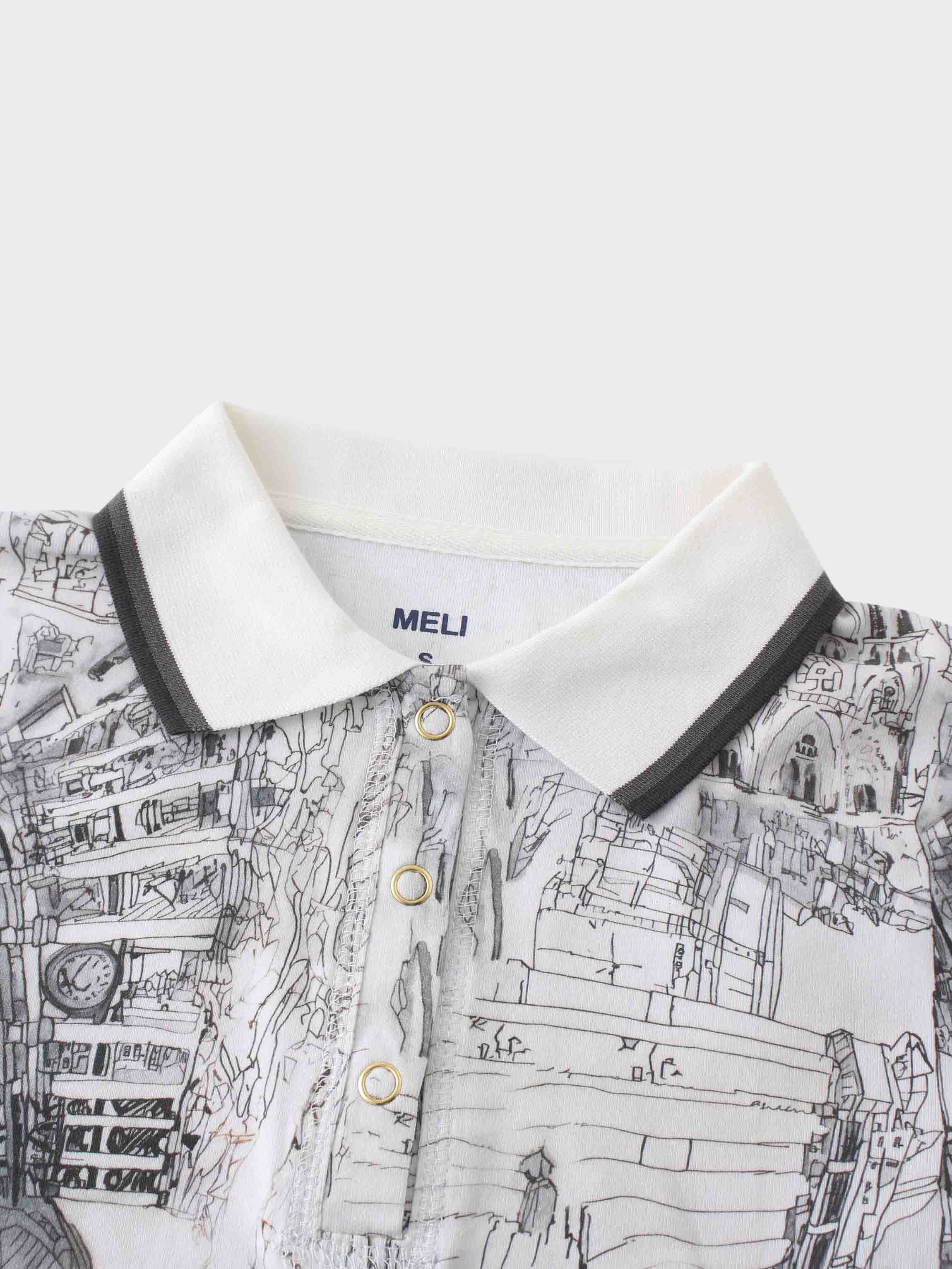 Printed Collar Snap Tee-Sketch