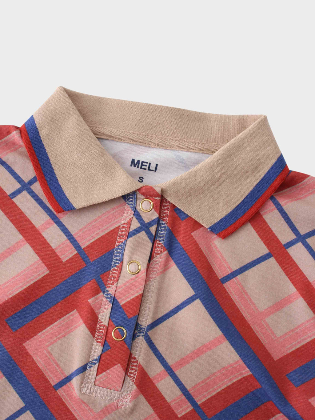 Printed Collar Snap Tee-Mix Plaid
