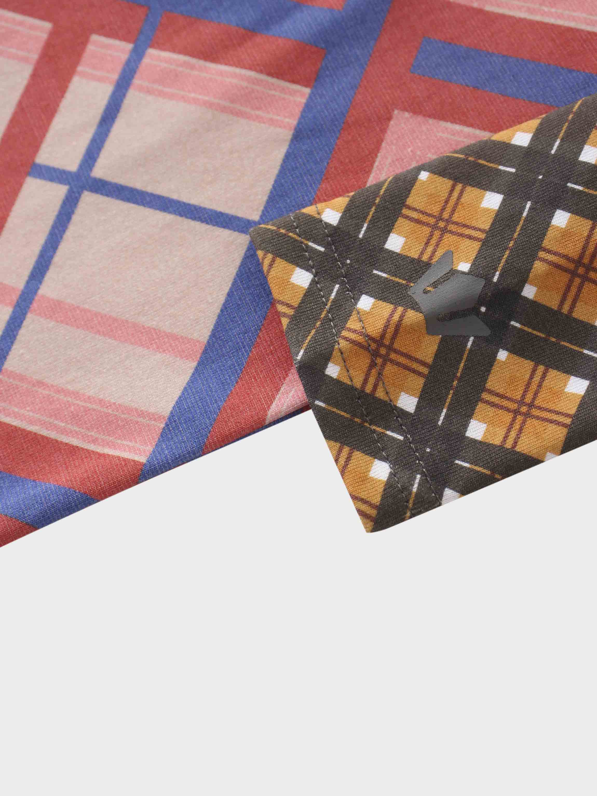 Printed Collar Snap Tee-Mix Plaid