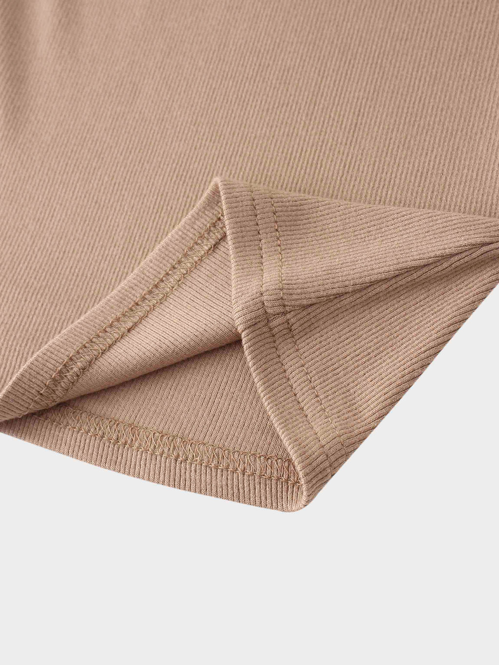 RIBBED HIGH V LS-TAUPE
