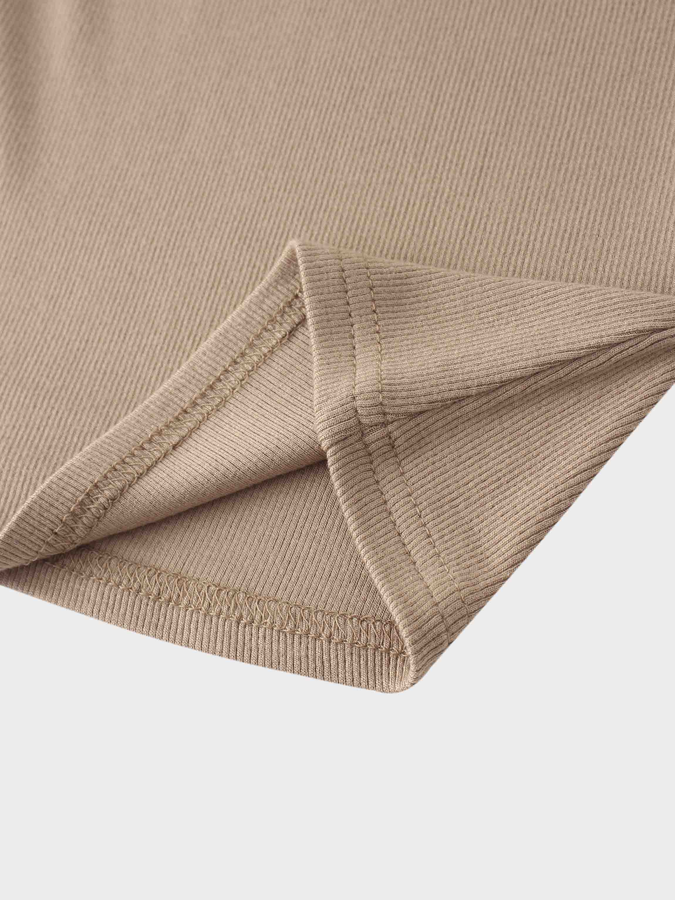 RIBBED HIGH V LS-TAUPE