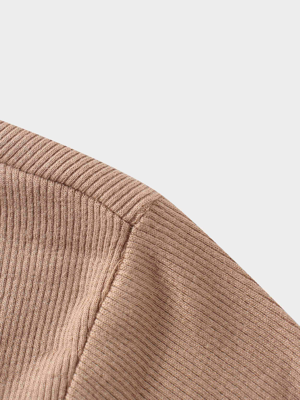 RIBBED HIGH V LS-TAUPE