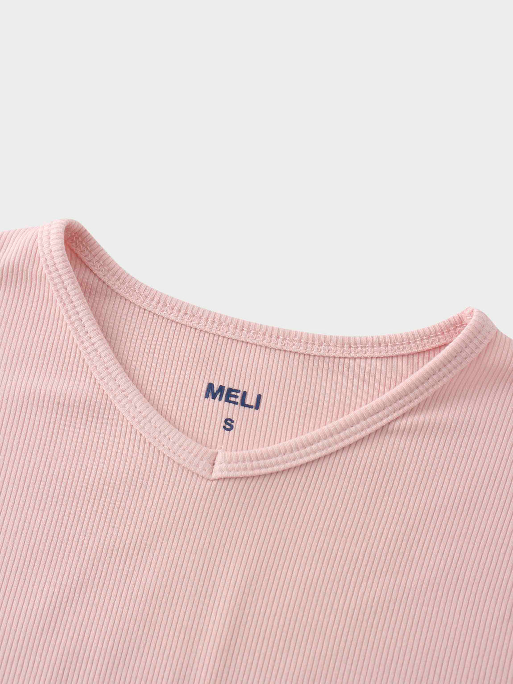 RIBBED HIGH V TEE LS-BABY PINK